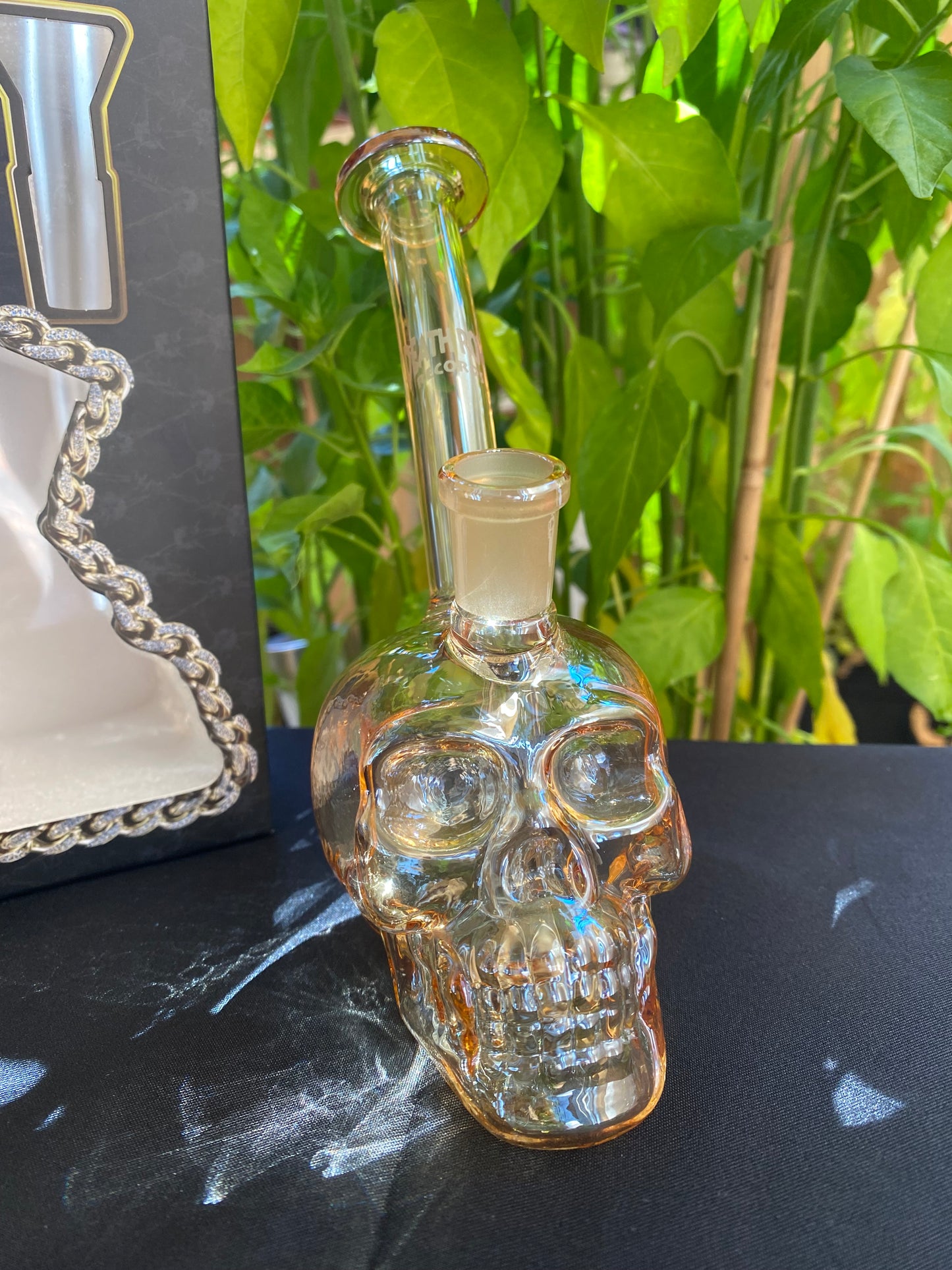 Death Row Records Wasserpfeife 5,5" - Totenkopf Design Metallic mit 14mm Kopf